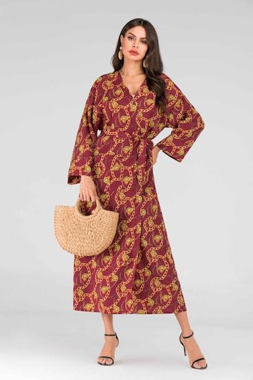 Chain Print Pocket Detail Belted Abaya - We Made It LLC 