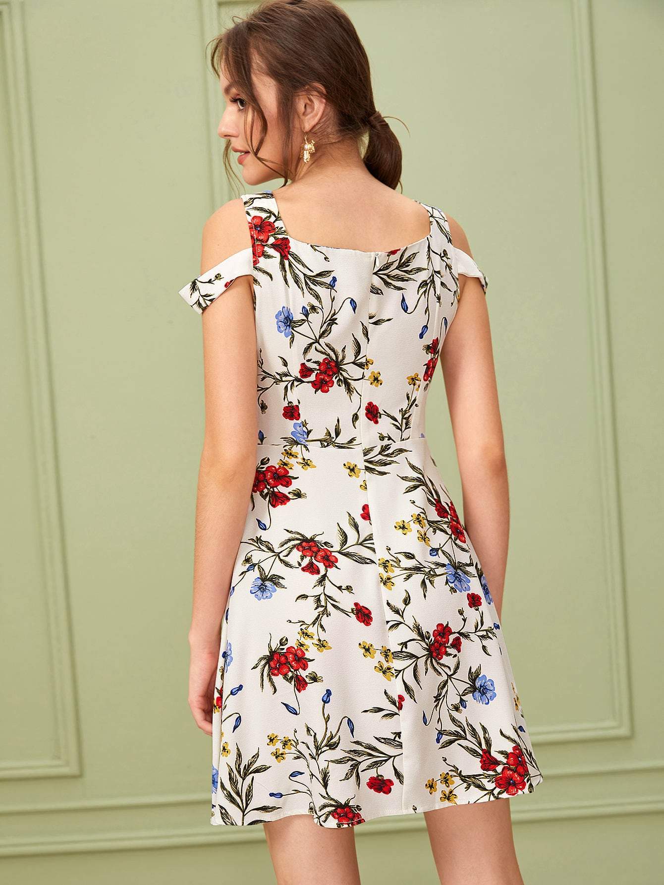 Cold Shoulder Floral Print Dress - We Made It LLC 