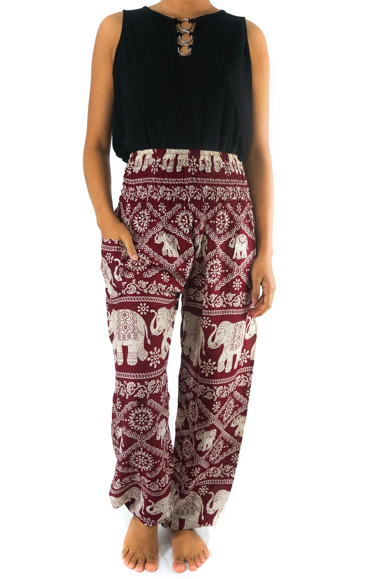 Burgundy ELEPHANT Pants Women Boho Pants Hippie Pants Yoga - We Made It LLC 